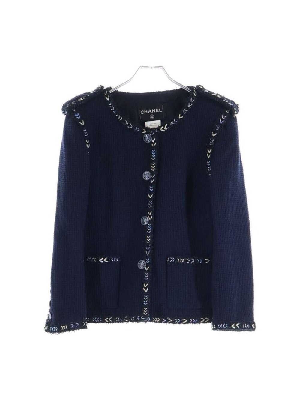 Chanel Tweed Collarless Jacket Navy